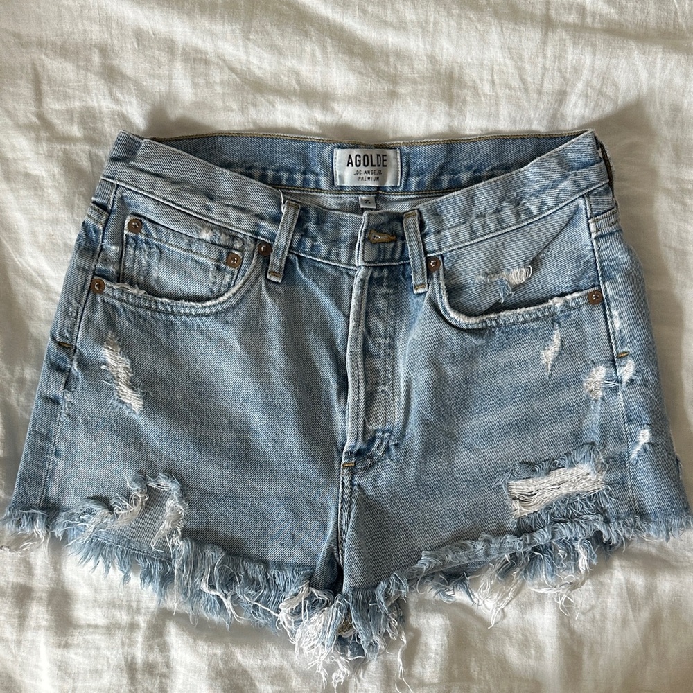 Agolde Women's Frayed Hem Jean Shorts - Light Blue